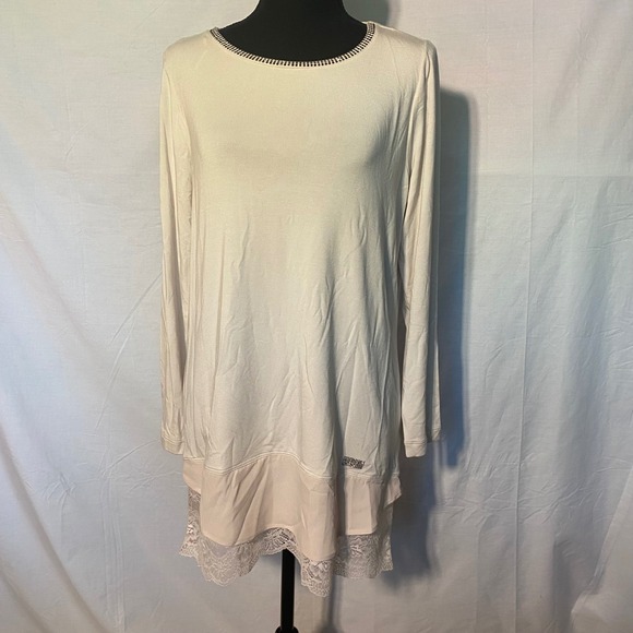 VDP Collection Maglia Rhinestone Embellished LongSleeve TunicDress Cream Size 6 - Picture 1 of 8